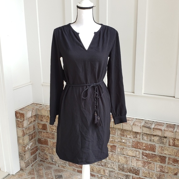 Dresses & Skirts - black shirt dress long sleeve tassel tie military